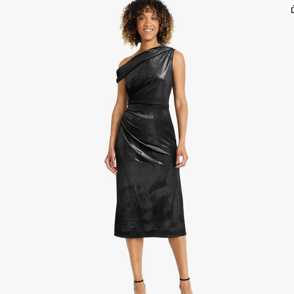 NWT Maggy London Women's One-Shoulder Black (Paprika) Shimmering Formal Dress